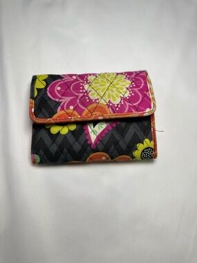 Vera Bradley Quilted Floral Fold-Over Wallet in Pink, Black & Orange